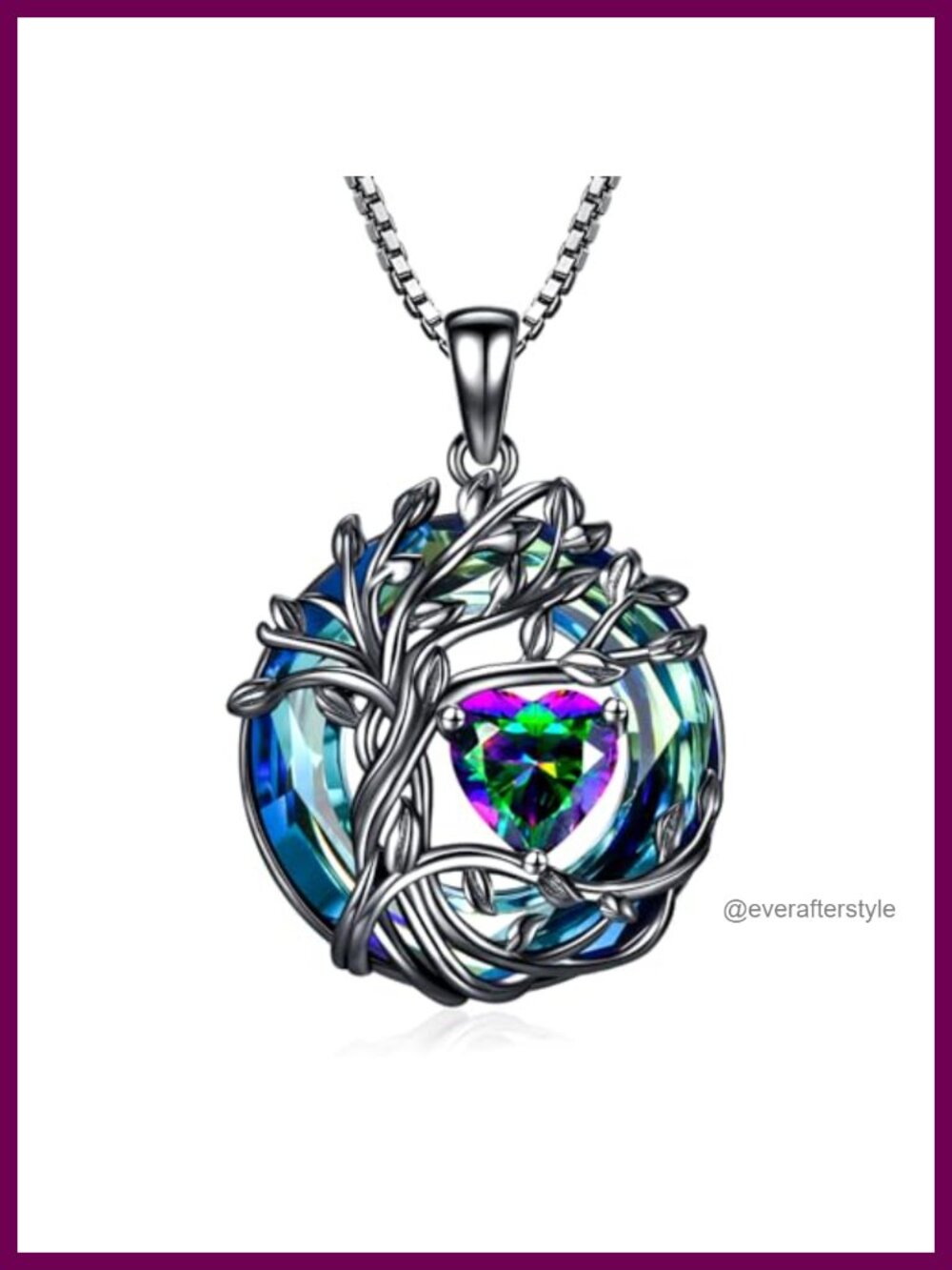 TOUPOP Sterling Silver Tree of Life Birthstone Pendant Necklace, 18 inch Chain,